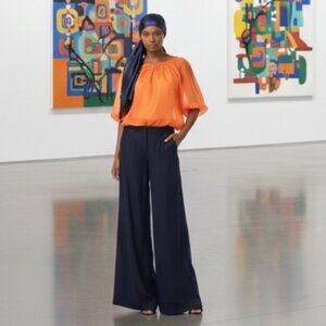 NWOT Miss Sixty Metallic Grey Wide-Leg Palazzo Pants – Y2K Fluid Drape Trousers